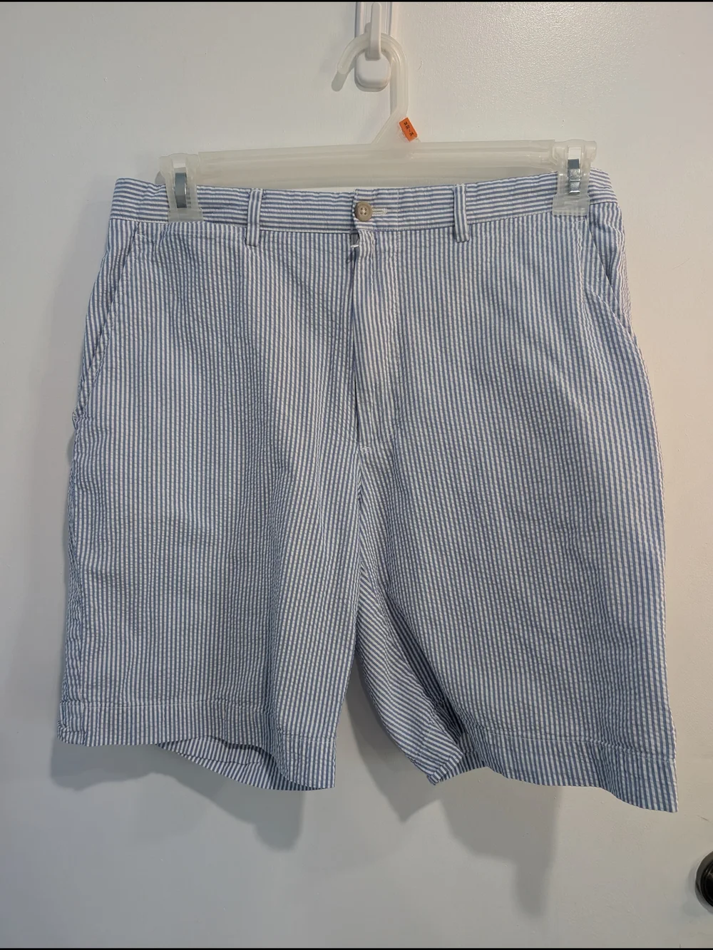VTG Polo by Ralph Lauren Blue & White Seersucker Flat-Front Shorts 32 9